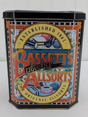 Vintage Bassett's Liquorice Allsorts Metal Tin Home Decor Storage Container